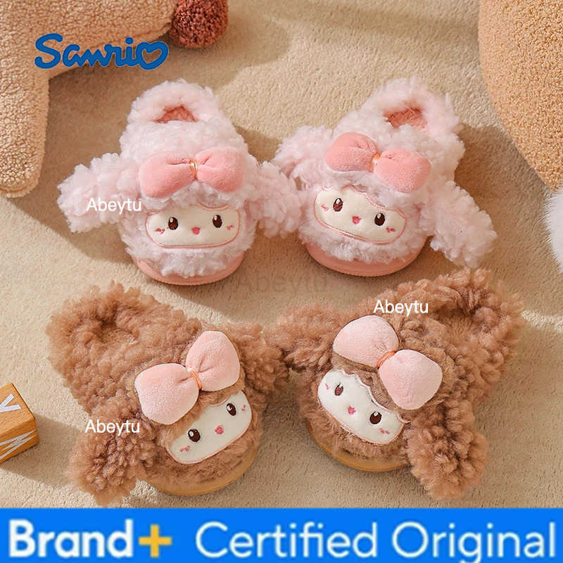 Sanrio Childrens cotton slippers 2025 new autumn and winter girls indoor home children baby princess fur slippers for women H251230