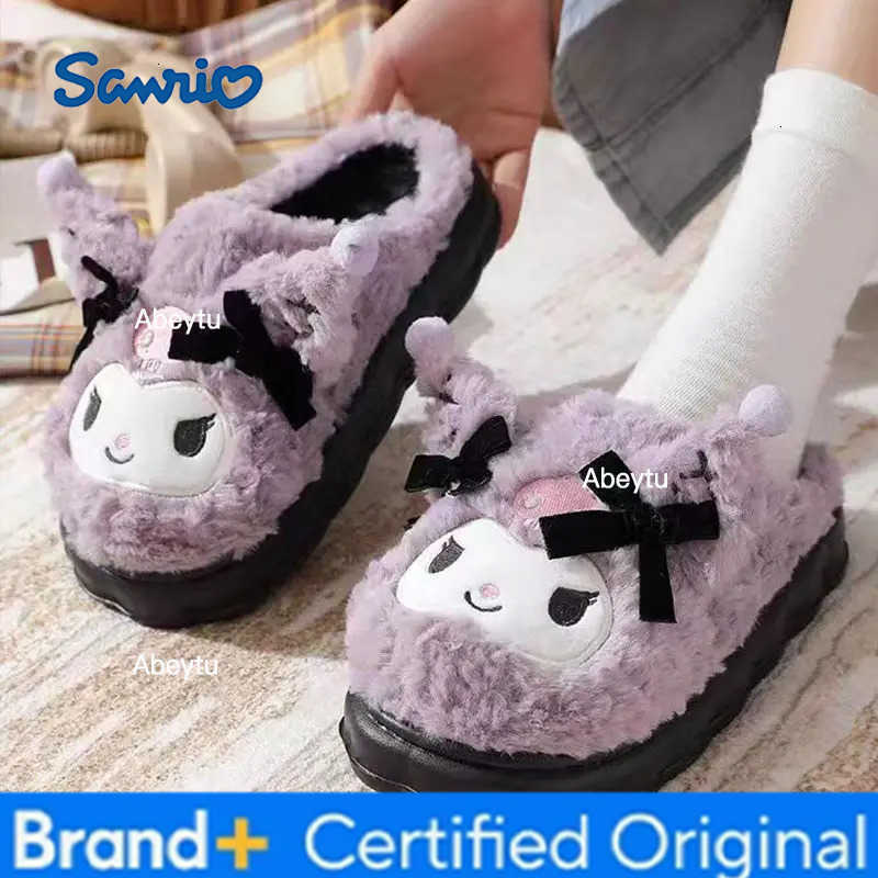 Sanrio New Kuromi Cotton Slippers Cartoon Cute Winter Home Slippers Thick Sole Keep Warm Cotton Shoes Xmas Gift For Girlfriend H251230