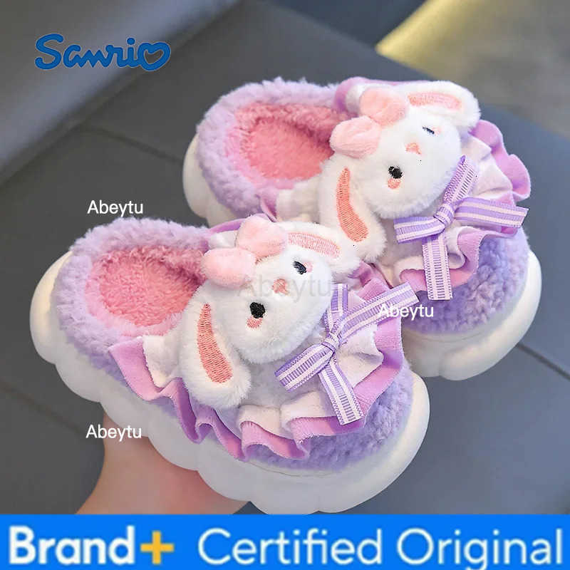 Sanrio New Winter Child Cotton Slippers Girl Cute Keep Warm Velvet Sanrios Anime Figure Soft Kawaii Cartoon Home Cotton Slippers H251230
