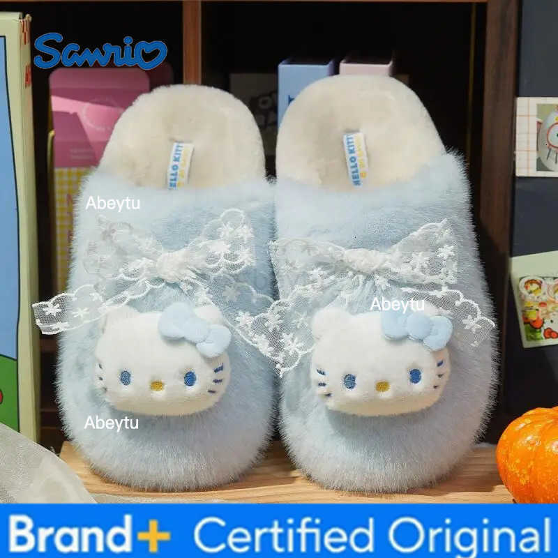 Sanrio Hello Kitty Kuromi Autumn Winter Cartoon Girl Cotton Slippers Fleece-Lined Keep Warm Non-Slip Comfortable Parent-Child Slippers H251230