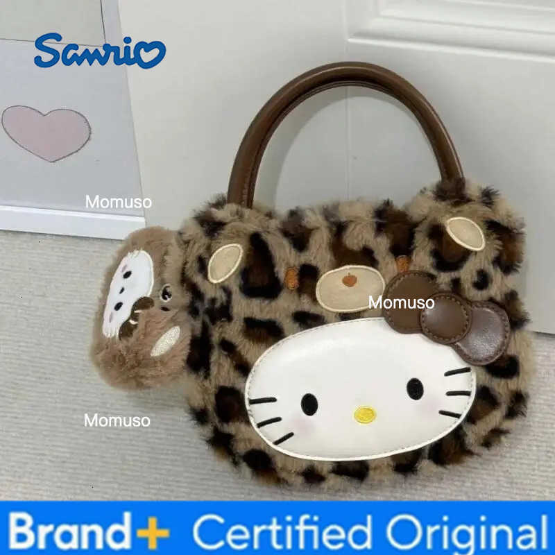 Sanrio Kawaii Hello Kitty Storage Bag Leopard Print Plush New Cute Mini Shoulder Bag Hot Cartoon Large Capacity Portable Handbag H251230