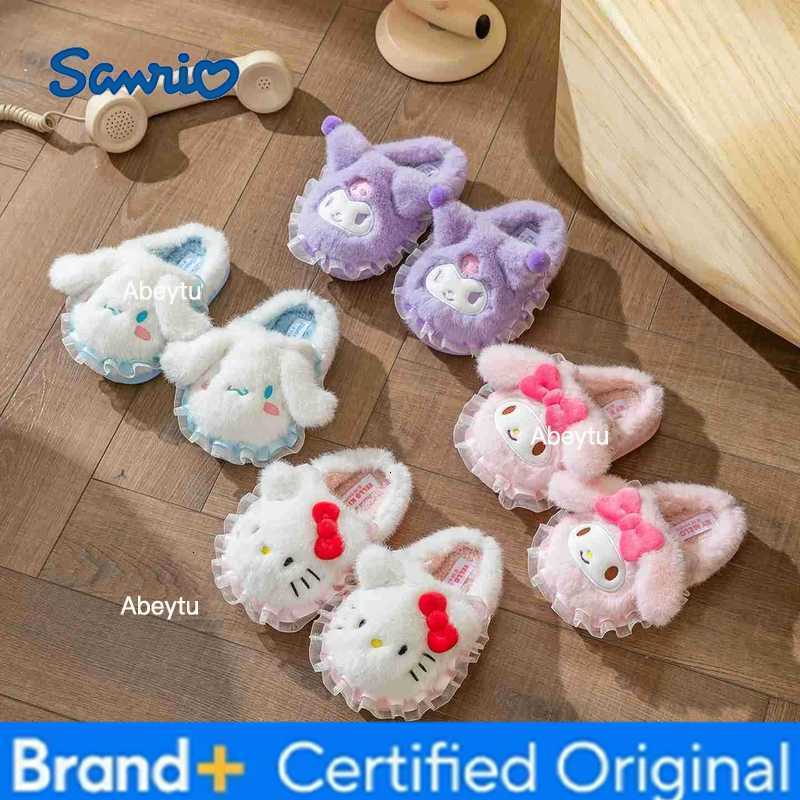 Sanrio Kawaii Melody Cinnamoroll Children Slipper Melody Anime Girl Plush Warm Non-Slip Home Slipper Shoes Cotton Parent-Child Slippers H251230