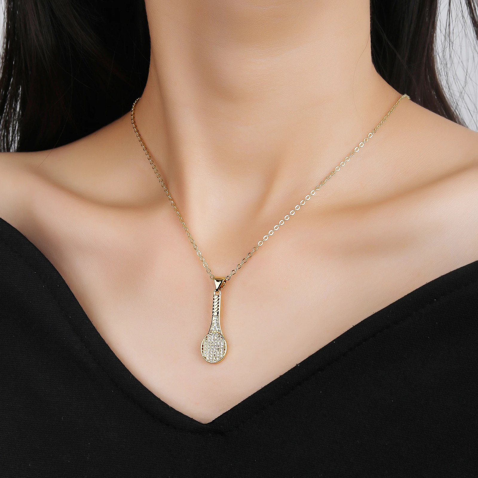 Fashion Baseball Tennis Racket Boxing Gloves Zircon Pendant Necklace for Men Women Sports Party Jewelry Birthday Gift 251230