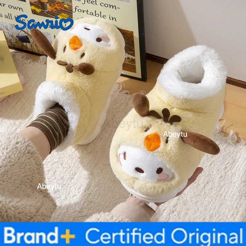 Sanrio Sanrios Include Heel Cotton Slippers Girl Winter Kuromi Hello Kittys Wear Outside Indoor Home Keep Warm Velvet Cotton Shoes H251230