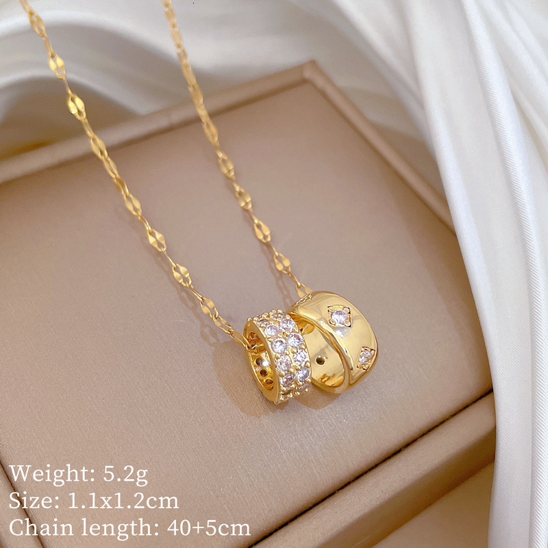 Luxury Brand Designer Jewelry Steel Double Ring Small Waist Full Diamond Fashion Light Luxury Elegant Gorgeous Full Diamond Necklace For Women Versati