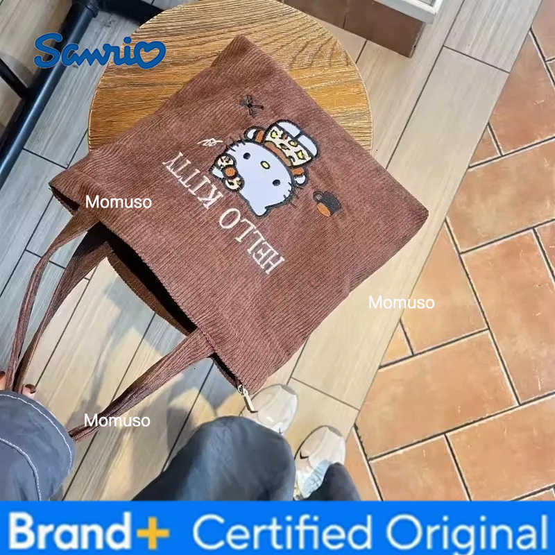 Sanrio New Hello Kitty Handbag Cute Embroidered Large-Capacity Handbag Corduroy Japanese Small Bag Students School Single Shoulder Bag H251230