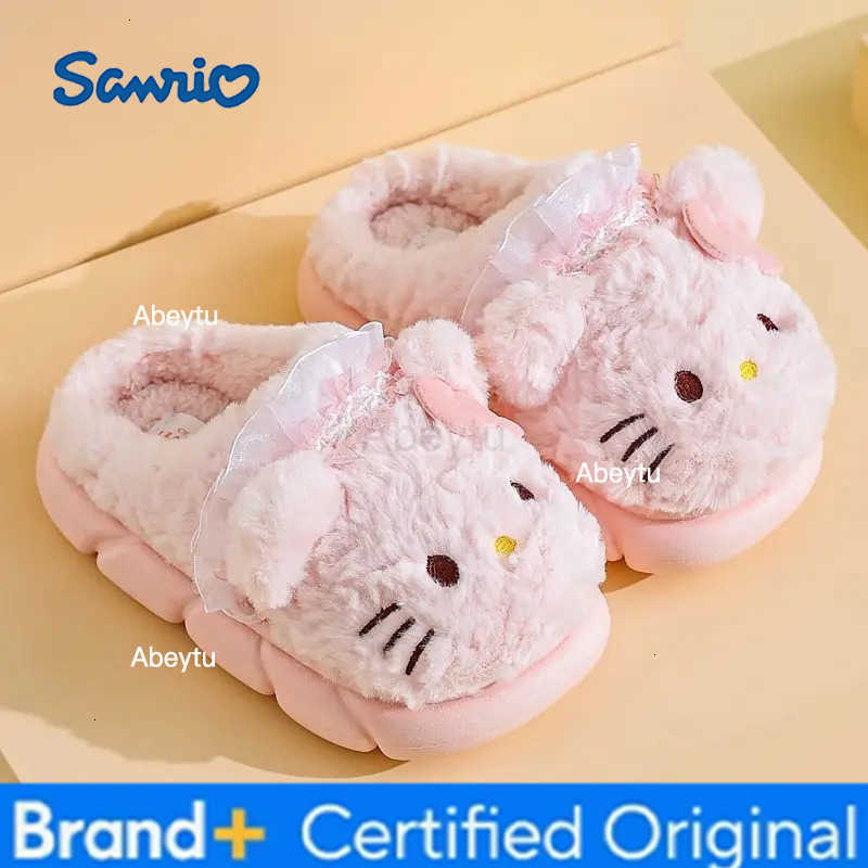 Sanrio Childrens Cotton Slippers Cartoon for Girls Plush Slippers Autumn Winter Anti Slip Warm Indoors Outdoors Cotton Shoes Gift H251230