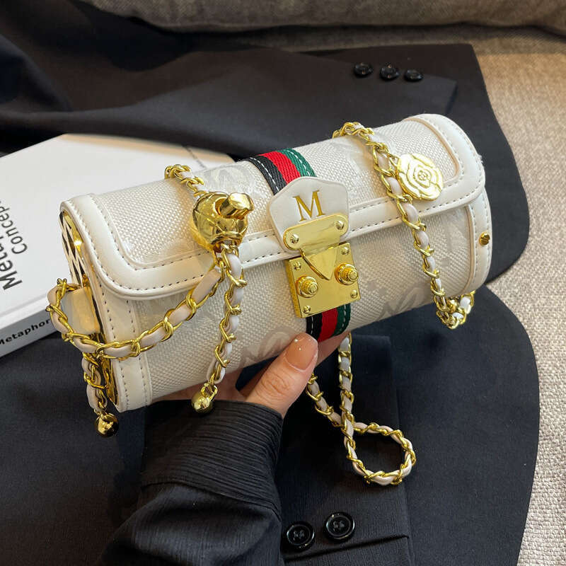 Foreign Trade Cross-Border Jacquard Canvas with Leather Embroidered Letters Color-Block Pen Holder Underarm Baguette Small Women's European and A