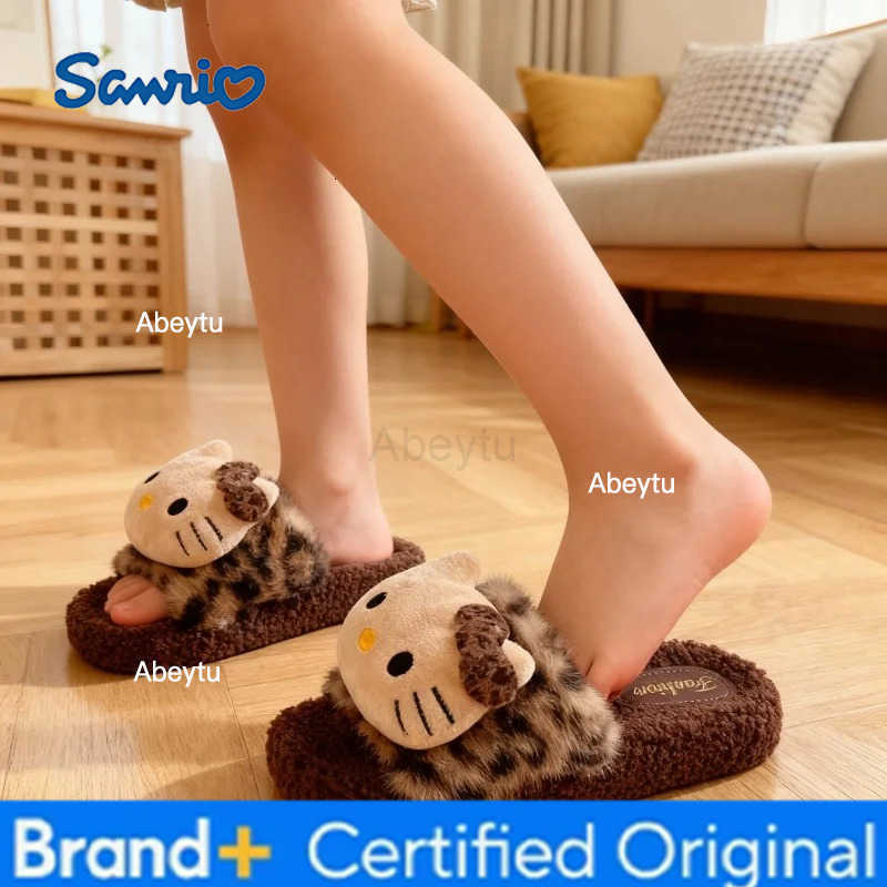 Sanrio Kids Slippers House Shoes Cartoon Hello Kitty Open Toe Winter Shoes For Girls Warm Anti-slip Beige Brown Shoes Size 36-41 H251230