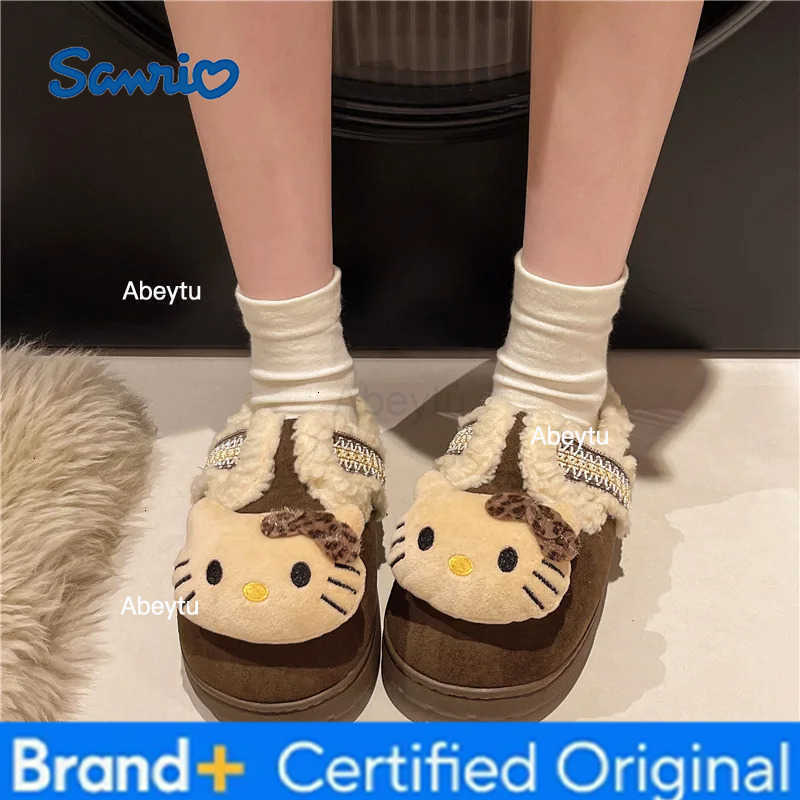 Sanrio Anime Hello Kitty Girls Plush Slippers Kawaii Autumn Winter Home Warm Cotton Slippers Cartoon Home Cute Indoor Shoes Gifts H251230