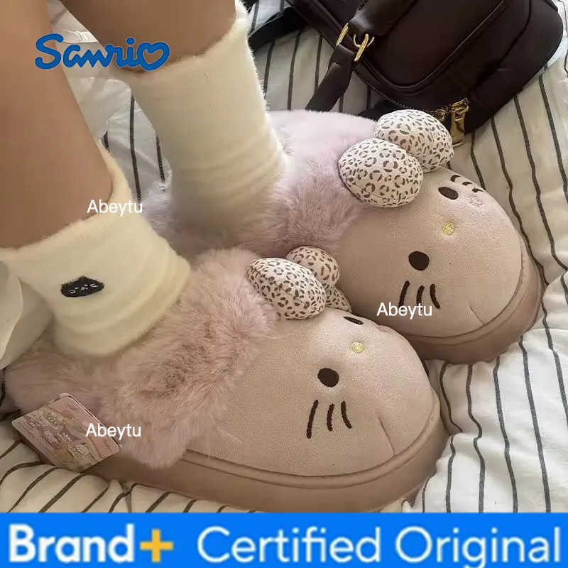 Sanrio Autumn Winter Hello Kitty Slippers For Women Plush Kawaii Cute Home Warm Cotton Slippers Cartoon Home Indoor Shoes Gifts H2512301