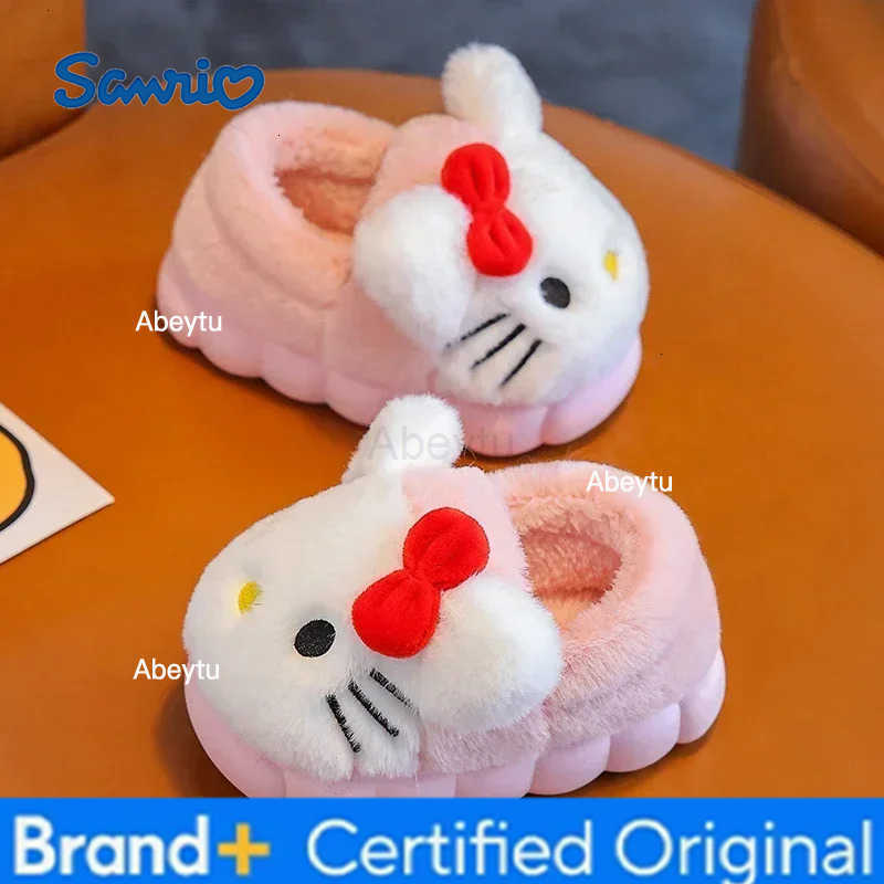 Sanrio Kawaii Children Winter With Heels Cotton Slippers Cartoon Anime Kuromi Cinnamoroll Kids Indoor Home Slippers Girl Gift H25123011