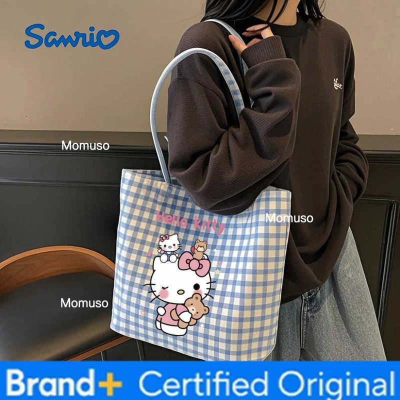Sanrio Hello Kitty Womens Shoulder Bags Plaid shoulder handbags New Cat Kawaii Canvas Handbag cartoon-themed canvas tote bag H251230