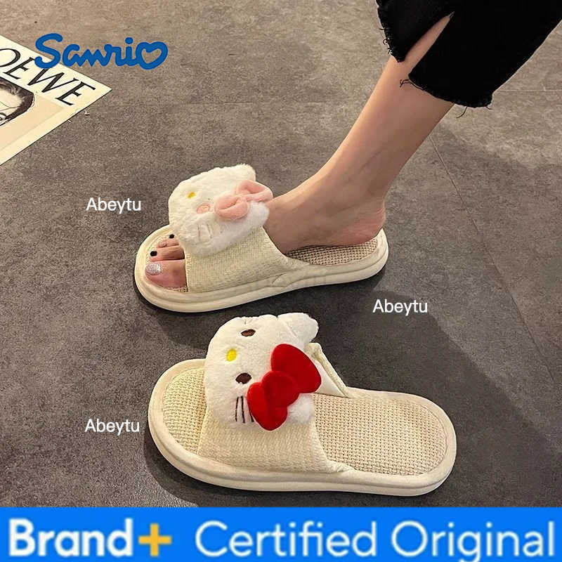 Sanrio Hello Kitty Anti-Slip Outdoor Slippers House Shoes Warm Cartoon Anti-slip Home Bedroom Flats Shoes Girl Winter Slippers H251230