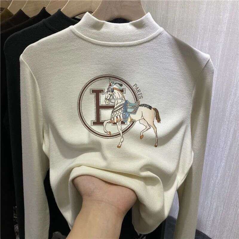 Double-Sided Thermal Half-Turtleneck Base Shirt For Women, Autumn And Winter New Thickened 2026 Designer Fashion Warm Long-Sleeve Brushed T-Shirt Inne