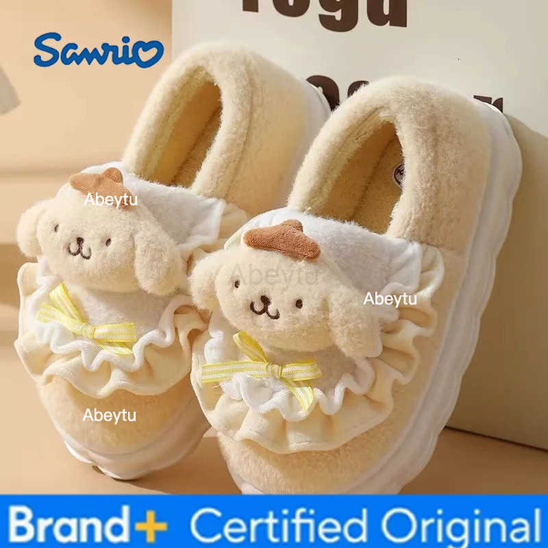 Sanrio Kids Slippers House Shoes Cartoon Cute Winter Shoes For Girls Warm Anti-slip Soft Bottom Pink Pruple Shoes Size 36-41 H251230