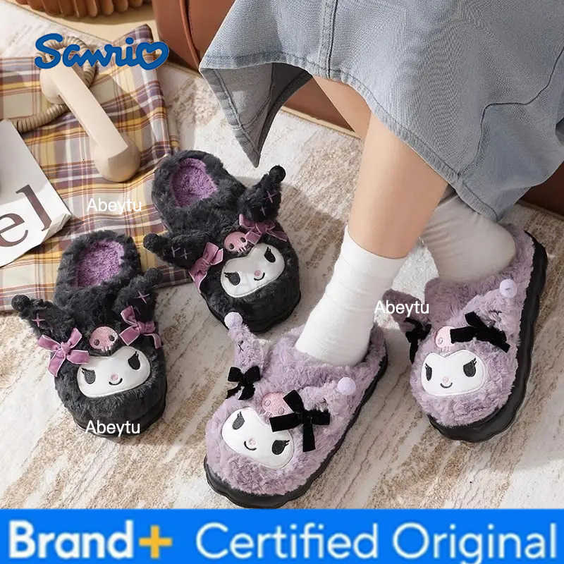 Sanrio New Kuromi Cotton Slippers Cartoon Cute Winter Home Slippers Thick Sole Keep Warm Cotton Shoes Xmas Gift For Girlfriend H251230