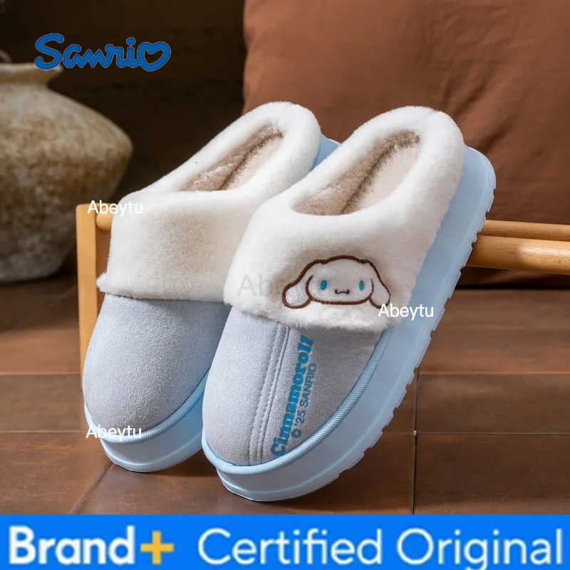 Sanrio Kids Slippers House Shoes Cinnamoroll Kuromi Winter Shoes For Children Warm Thick Bottom Anti-slip Pink Blue Shoes Size 38-41 H251230