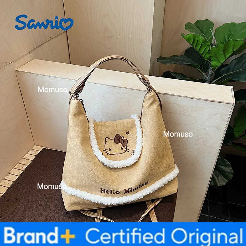 Sanrio HelloKitty Bag for Women Autumn and Winter New Vintage Lamb Wool Cat Large Capacity Shoulder Bag Suede Multi-use Bag for Girls H251230