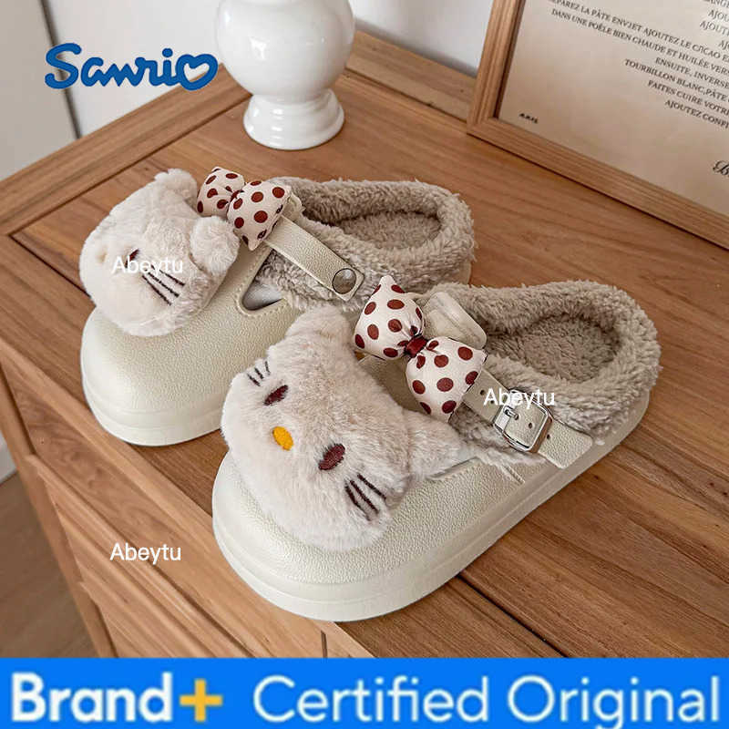 Sanrio Autumn Winter Hello Kitty Slippers For Women Plush Kawaii Cute Home Warm Cotton Slippers Cartoon Home Indoor Shoes Gifts H251230