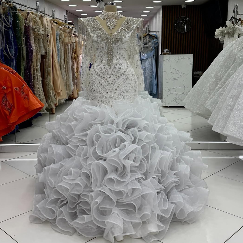 2026 Plus Size Aso Ebi Prom Dress Mermaid Evening Dress Robe De Soiree Beaded Lace High Neck Tassel Tiers Pearls Crystals Birthday Dress Second Recept