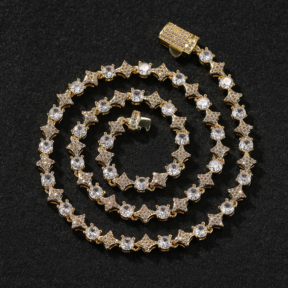 Luxury Brand Designer Jewelry European And American Fashion 6Mm Star Zircon Tennis Chain Necklace For Men Copper Inlaid Zircon Hip-Hop Personality Bra