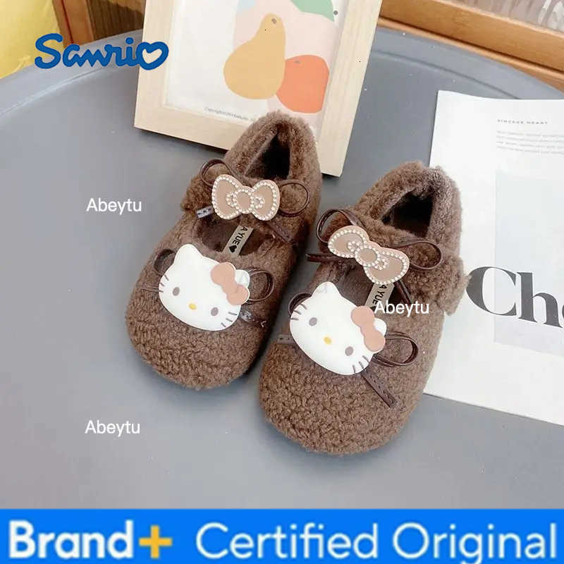 Sanrio Hello Kitty Winter Childrens Shoes New Girl Kawaii Warm Cotton Shoes Soft Bottom Non Slip Kids Princess Flats Fashion H251230