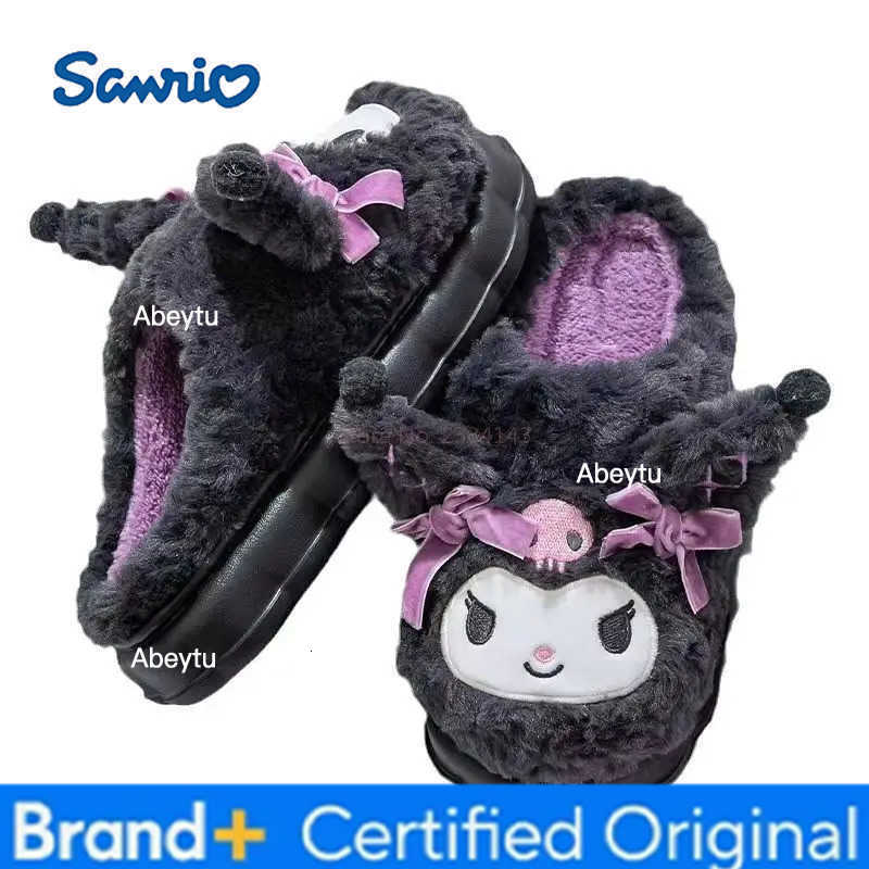 Sanrio Hot Kuromi Peripheral Products Cotton Slippers For WomenS Autumn And Winter Home Anti Slip Cute Cartoon Cotton Shoes Thickened H25123011