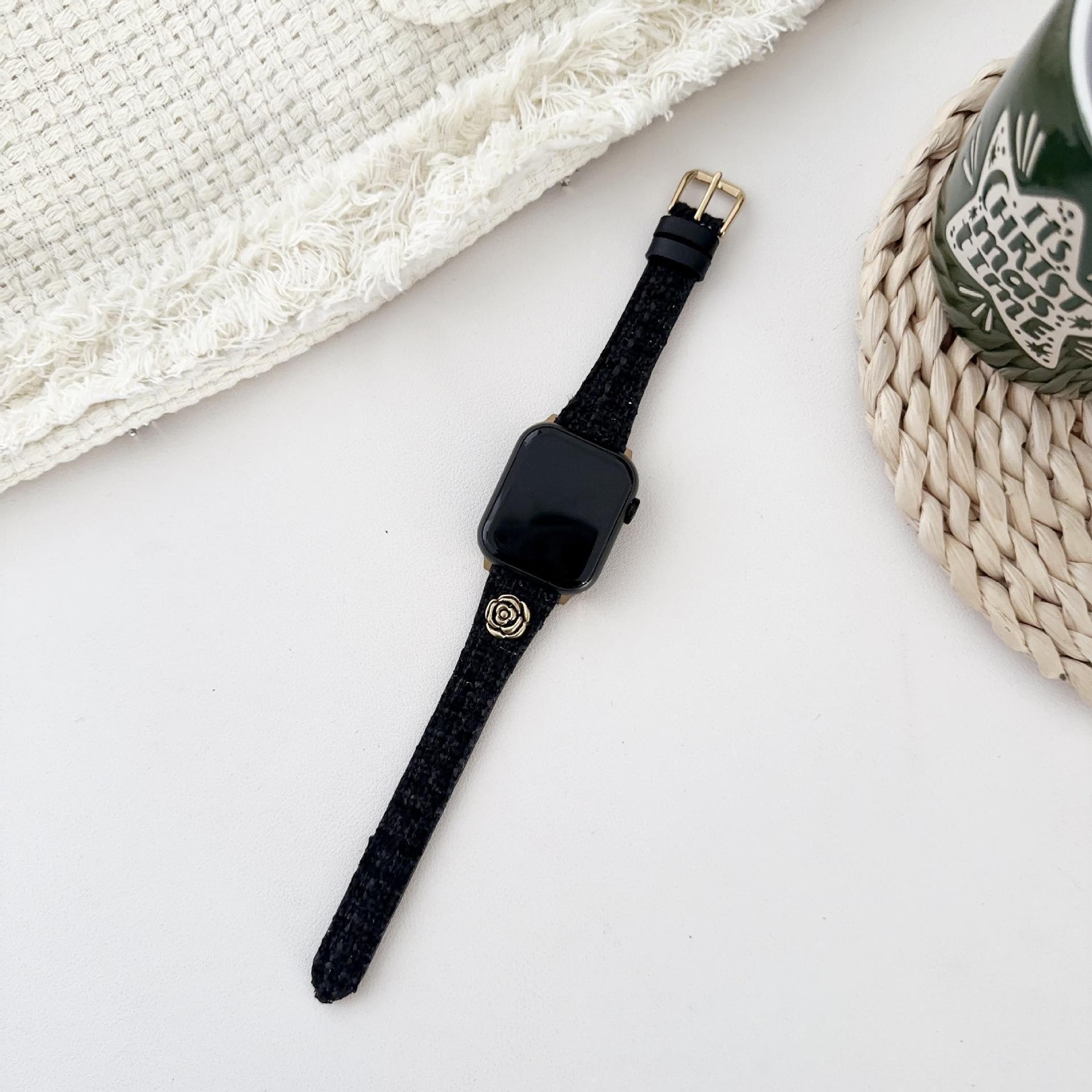 Compatible with Apple 10 Watch Band Autumn Winter Little Chanel Style Camellia Wool iWatch 11 Generation 98se