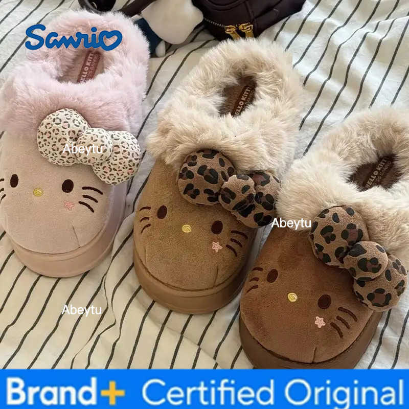 Sanrio Cartoon Hello Kitty Cotton Slippers Women Autumn Winter Anti Slip Wear-Resistant Cute Warm Plush Eva Slippers Outdoor Home Gifts H251230