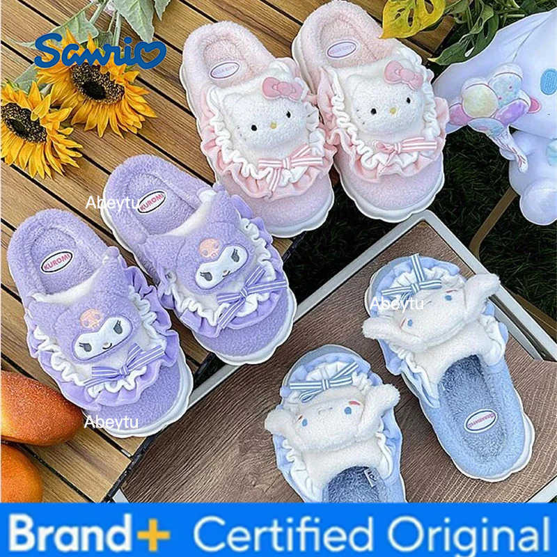 Sanrio Cute Cotton Slippers For Ladies New Cartoon Style Indoor Home Decor In Autumn And Winter Thick Soled Anti Slip And Warm Shoes H251230
