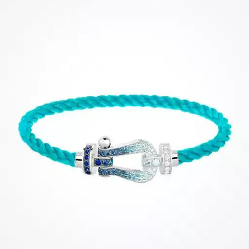 2025 Fashion Charm Fredd Luxury Crystal Gradient Blue Horseshoe Buckle Medium Size High Quality Nylon Rope Bracelet Z260313