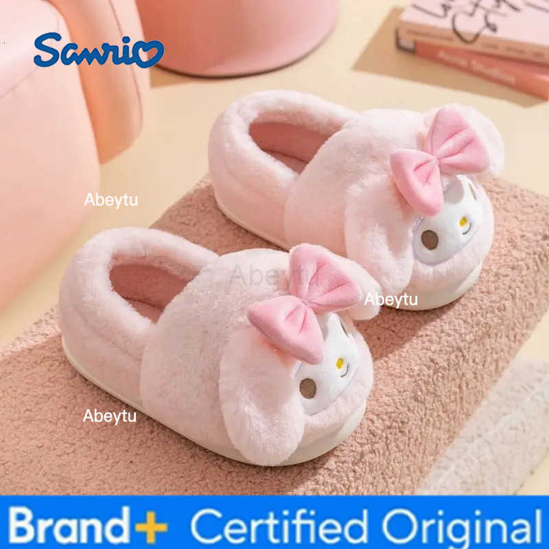 Sanrio Hello Kitty Cotton Slippers Kuromi Cinnamoroll Children Girls Package Home Shoes Cute Cartoon Melody Anti-Slip Warm Shoes H251230
