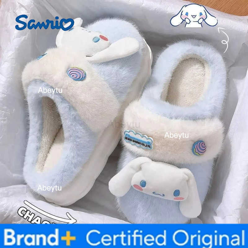Sanrio Hello Kitty Womens Cotton Slippers Winter Cinnamoroll Cute Indoor Home Furnishings Warm Thick-Soled Girls Plush Slippers H251230