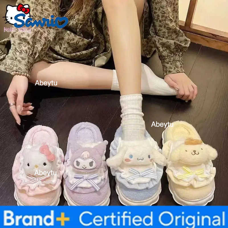 Sanrio Slippers Cartoon Hello Kitty Kuromi Cinnamoroll Autumn Winter Warm Thickening Cotton Soft Home Shoes Holiday Gifts Kawaii H251230