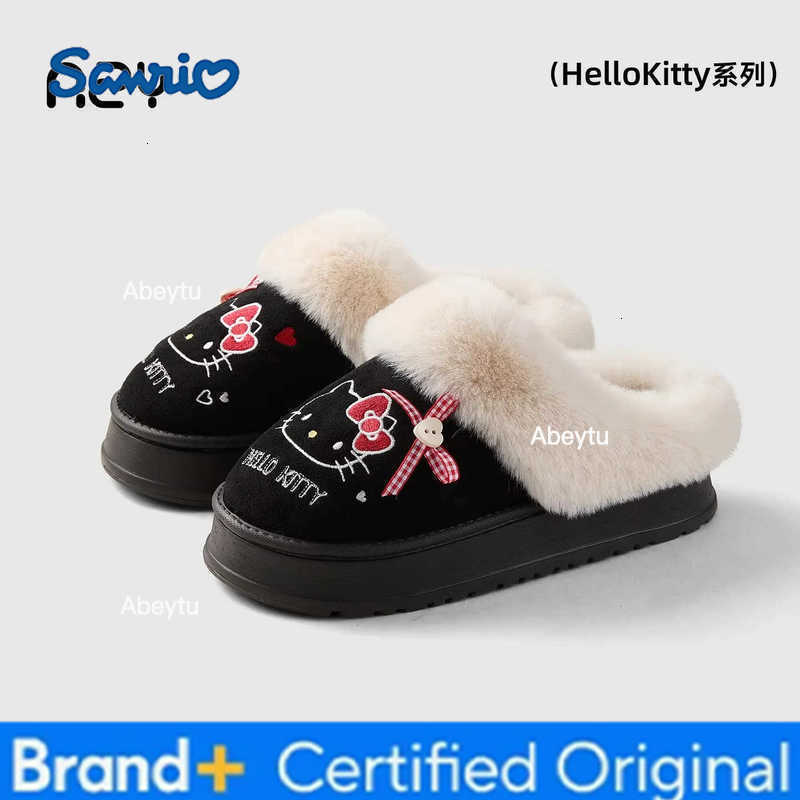 Sanrio Cute Hello Kitty Fur Slippers Girls Women Plush Autumn Winter New Girls Home Cotton Slippers Cartoon Student Home Indoor Shoes H251230