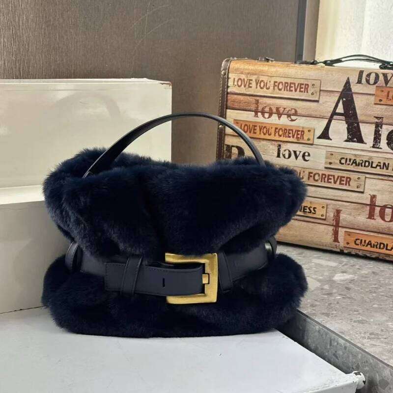 Brand Designer Plush Tote Retro Classic Fashion Shoulder Winter Elegant Belt Buckle Underarm Bag Women's Wallet
