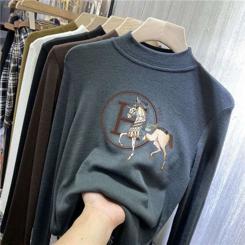 Double-Sided Thermal Half-Turtleneck Base Shirt For Women, Autumn And Winter New Thickened 2026 Designer Fashion Warm Long-Sleeve Brushed T-Shirt Inne