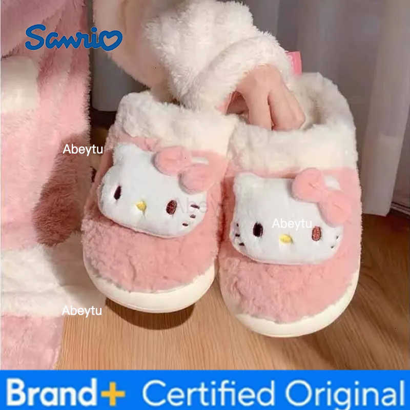 Sanrio Young Girls Fashion Cartoon Cotton Slippers Hello Kitty Kuromi Cinnamoroll Indoor Student Dormitory Non-slip Warm Slipper H251230