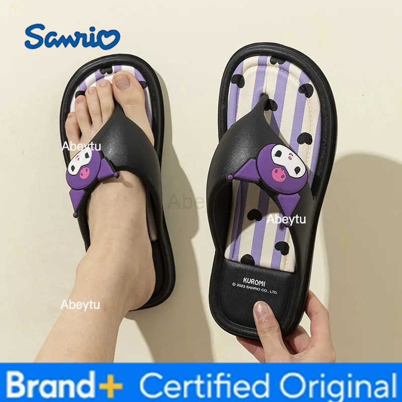 Sanrio Hello Kitty Flip Flop Girls Summer Outdoor Indoor Flat Sandals Kuromi My Melody Cartoon Beach Sandals Fashion Soft Sole H251230