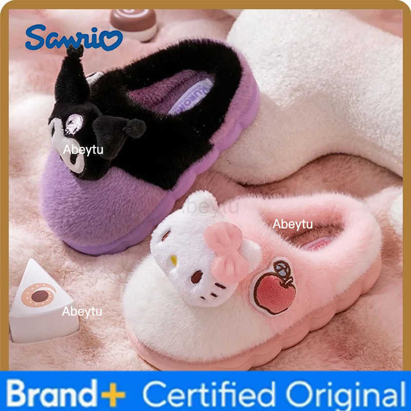 Sanrio Kids Slippers House Shoes Cartoon Cat Cotton Slippers Winter Shoes For Girls Anti-slip Warm Pink White Shoes Size 30-40 H251230