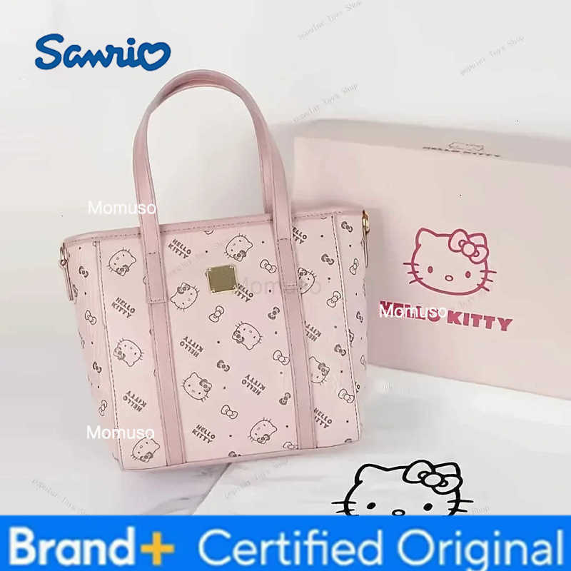 Sanrio MINISO Hello Kitty Tote Basket Bag Pink Leather Womens Handbag Large Capacity Kawaii Crossbody Shoulder Bag For Women H251230