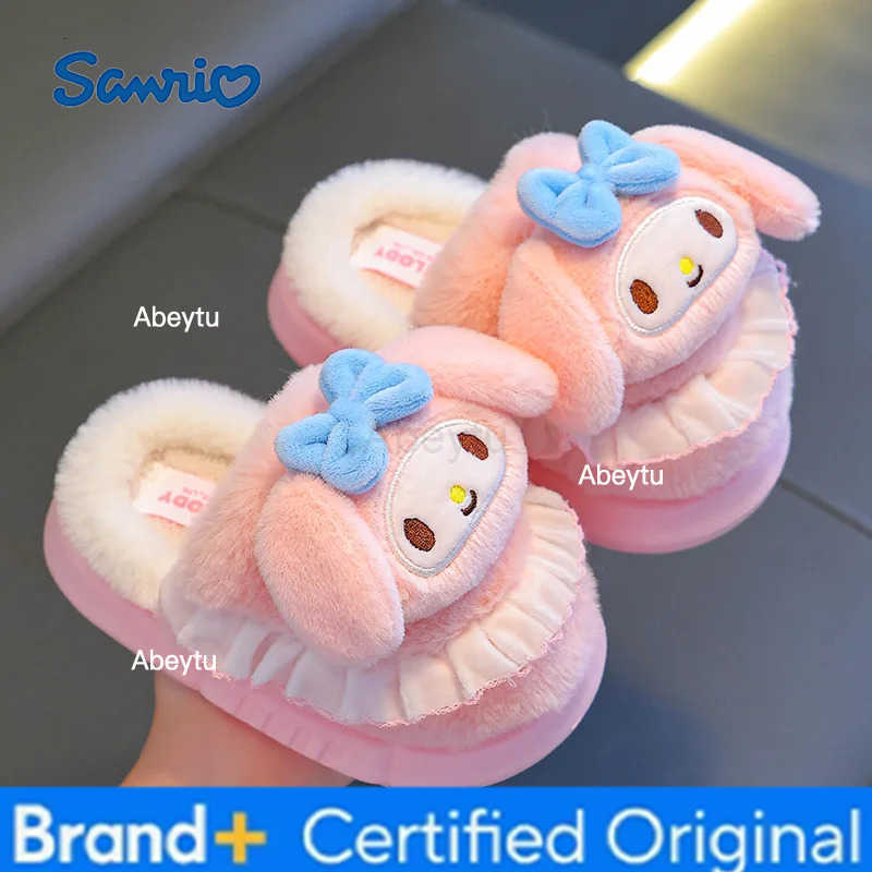 Sanrio Anime My Melody Autumn/winter Hello Kitty Cotton Slippers Cinnamoroll Cartoon Flat Plush Slippers Kuromi Warm Slippers Gift H251230