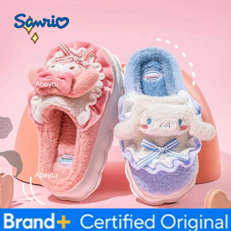 Sanrio My Melody Girls Plush Slippers Kuromi Winter Keep Warm Cotton Mop Kawaii Home Shoes Child Cartoon Leisure Cotton Shoes H251230