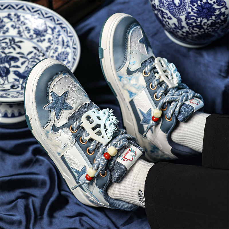 Hot new free shipping casual shoes for shoes blue Fashionable and versatile blue and white porcelain star shaped bread shoes