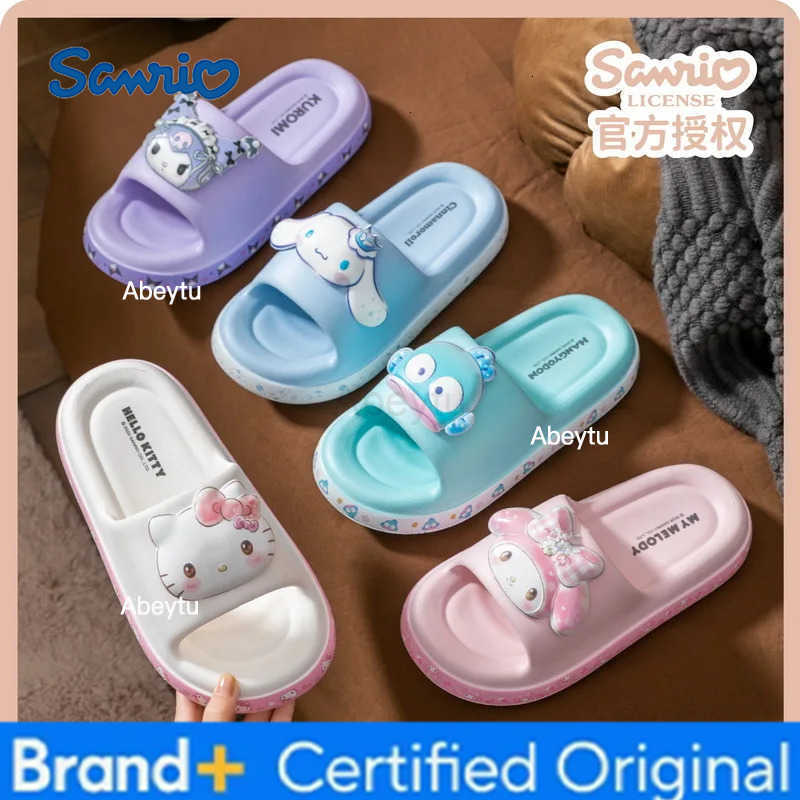 Sanrio Kawaii Hangyodon Kuromi My Melody Kitty Anime Soft Summer Slippers Girl Boy Cartoon Thick Sole Indoor Shower Sandals Beach Shoes H251230