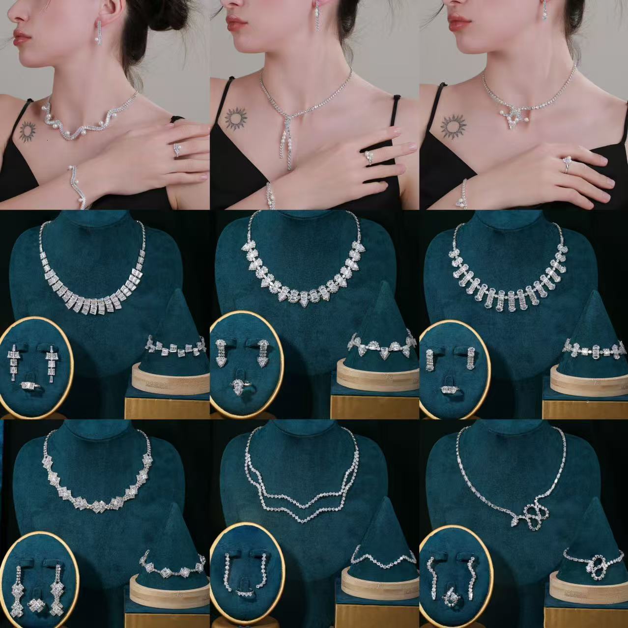 Luxury Brand Designer Jewelry Hot-Selling Brilliant Full Diamond Jewelry Set Claw Chain Necklace Fashion Synthetic Zircon Jewelry Set Jewelry Set