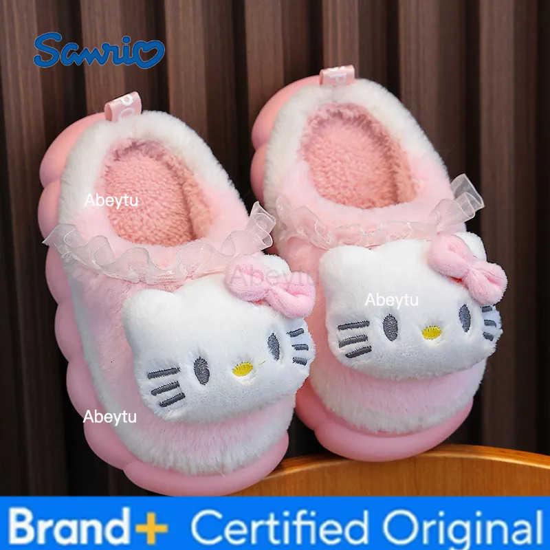 Sanrio Childrens Slipper for Girls Cute Cartoon Kuromi Toddler Home Cotton Shoes Winter Fashion Kids Causal Plush Slippers Soft Bottom H251230