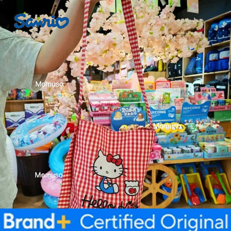 Sanrio 2026 New Kitty shoulder bag plaid hello Kitty girl cute style bag versatile bucket bag H251230