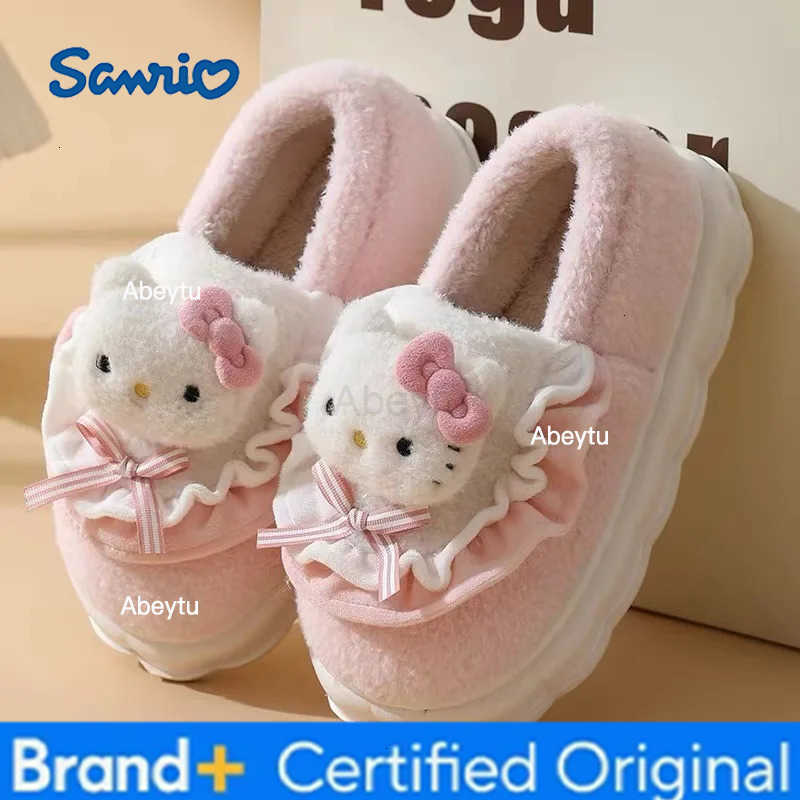 Sanrio Kids Slippers House Shoes Cartoon Cute Winter Shoes For Girls Warm Anti-slip Soft Bottom Pink Pruple Shoes Size 36-41 H251230